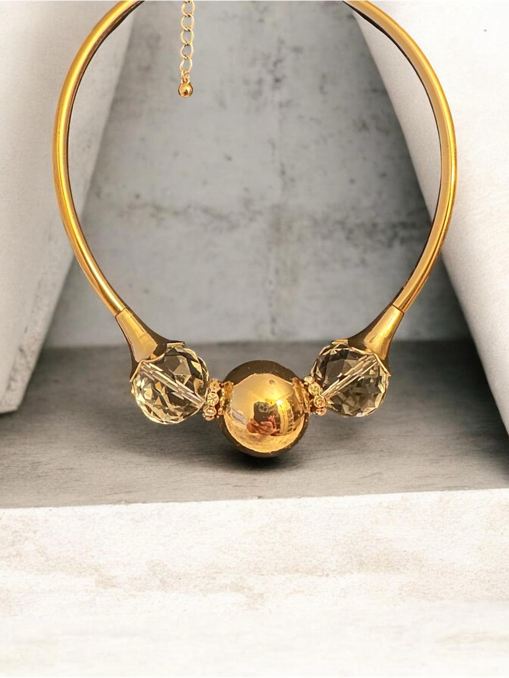 Natasha Gold Statement Collar Necklace with Faceted Crystal Accents